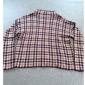 Ann Taylor Factory Sweater Womens Large Burgundy Houndstooth Mock Neck Excellent